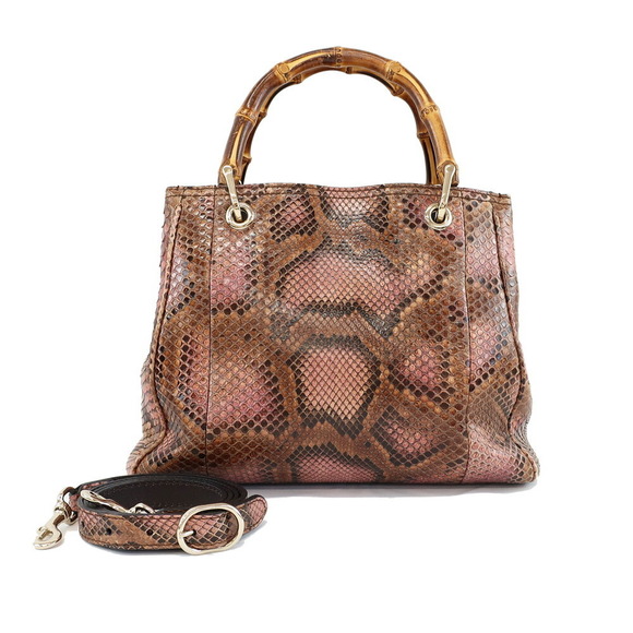 Gucci Bamboo Python Handbag Shoulder Strap Brown Bag - Picture 1 of 11